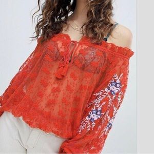 Free People Jubilee Embroidered Blouse